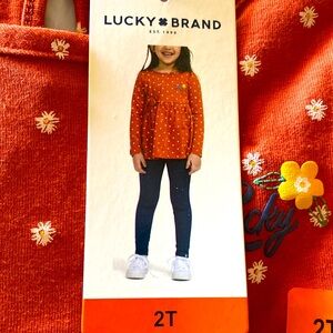 Lucky Brand Girl 2 Piece Matching Set Size 2T, Polka Dots/Faux Denim NWT